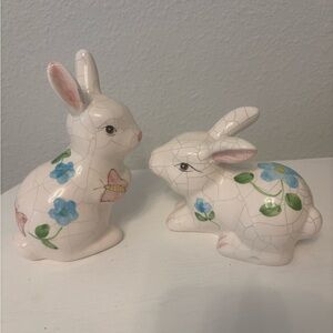 VNT K's Collection 2 Glazed Flower Butterfly Bunnies W/ Crackle 5-6”